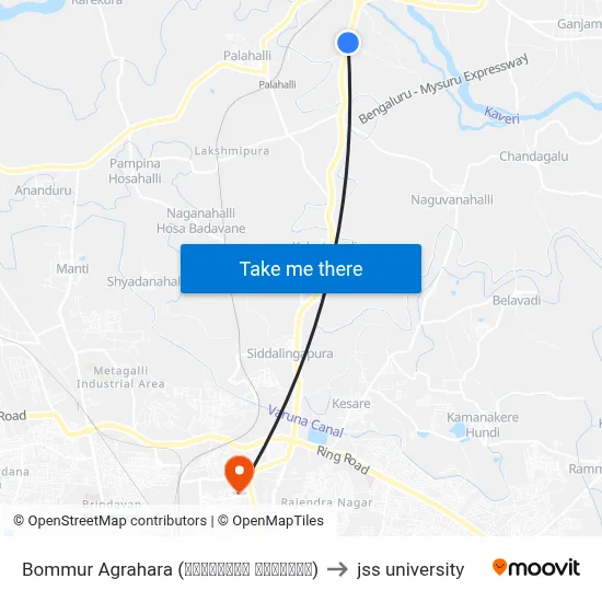 Bommur Agrahara (ಬೊಮ್ಮೂರು ಅಗ್ರಹಾರ) to jss university map
