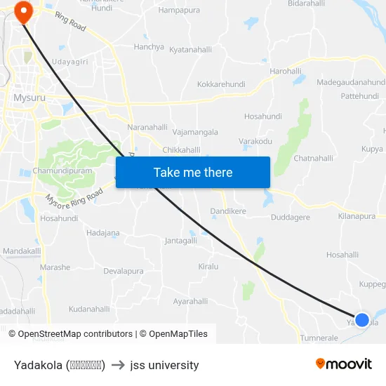 Yadakola (ಯಾದಕೊಳ) to jss university map