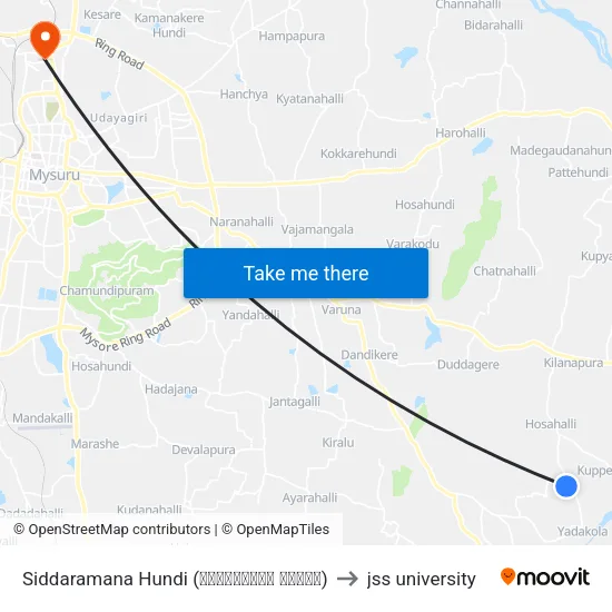 Siddaramana Hundi (ಸಿದ್ದರಾಮನ ಹುಂಡಿ) to jss university map