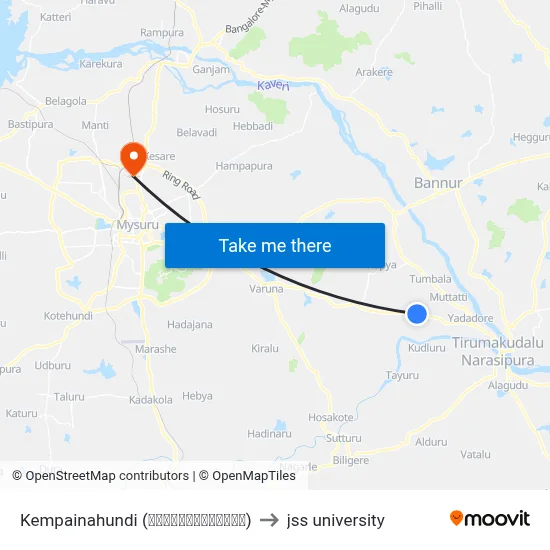 Kempainahundi (ಕೆಂಪಯ್ಯನಹುಂಡಿ) to jss university map