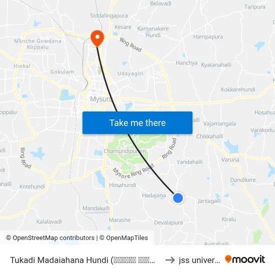Tukadi Madaiahana Hundi (ತುಕಾದಿ ಮಾದಯ್ಯನಹುಂಡಿ) to jss university map