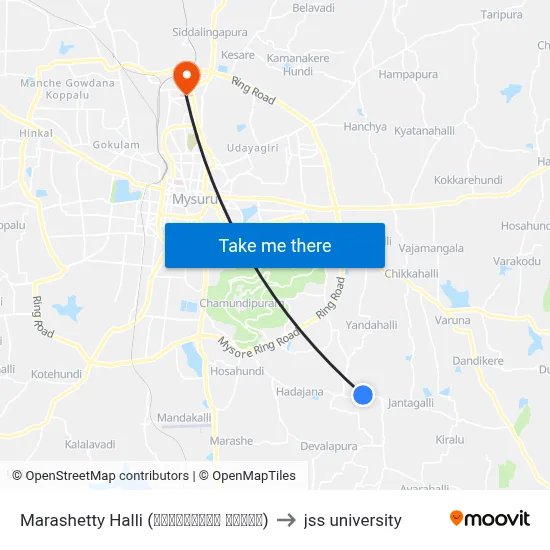 Marashetty Halli (ಮಾರಶೆಟ್ಟಿ ಹಳ್ಳಿ) to jss university map
