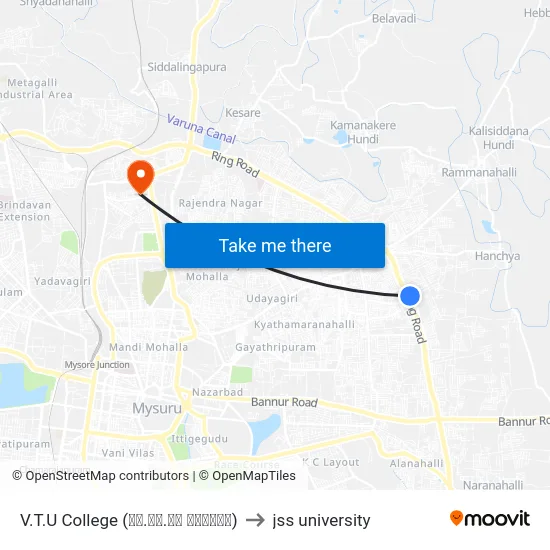 V.T.U College (ವಿ.ಟಿ.ಯು ಕಾಲೇಜು) to jss university map