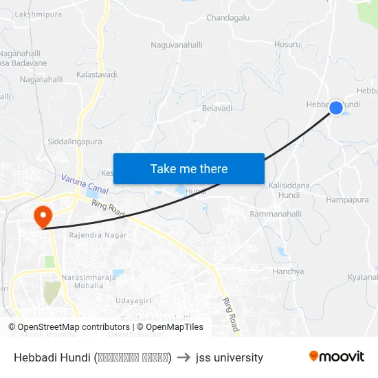 Hebbadi Hundi (ಹೆಬ್ಬಾಡಿ ಹುಂಡಿ) to jss university map