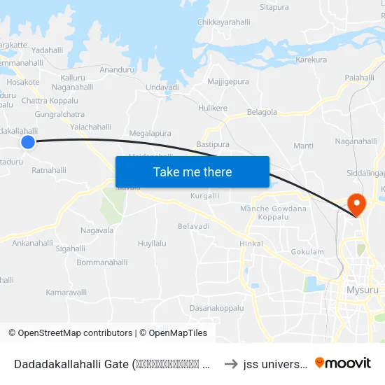 Dadadakallahalli Gate (ದಡದಕಲ್ಲಹಳ್ಳಿ ಗೇಟ್) to jss university map
