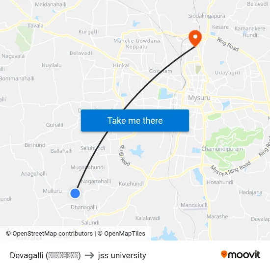 Devagalli (ದೇವಗಳ್ಳಿ) to jss university map