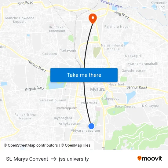 St. Marys Convent to jss university map