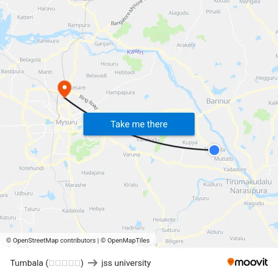 Tumbala (ತುಂಬಳ) to jss university map