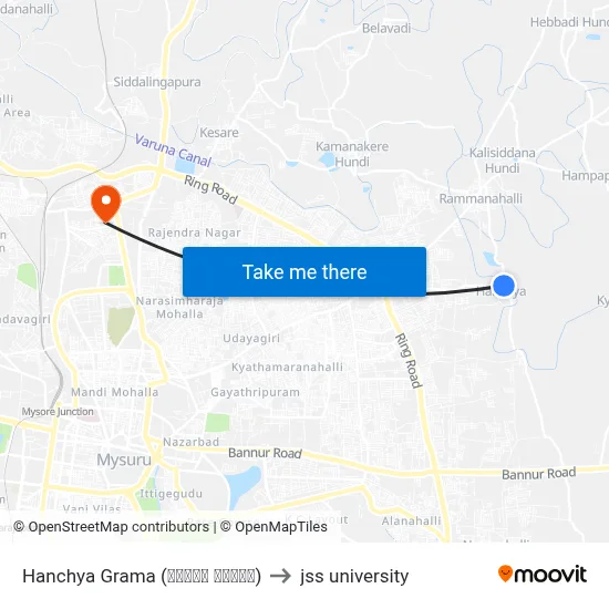 Hanchya Grama (ಹಂಚ್ಯ ಗ್ರಾಮ) to jss university map