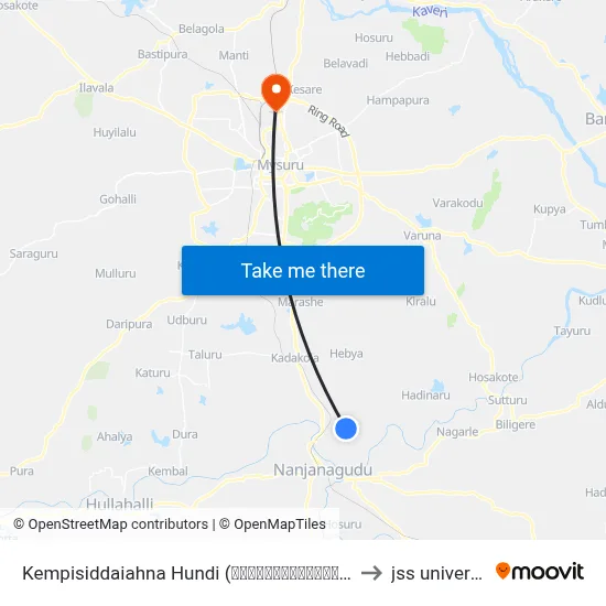 Kempisiddaiahna Hundi (ಕೆಂಪಿಸಿದ್ದಯ್ಯನಹುಂಡಿ) to jss university map