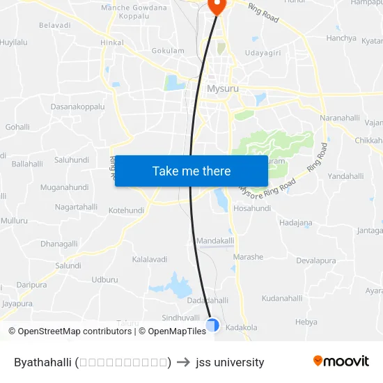 Byathahalli (ಬ್ಯಾತಹಳ್ಳಿ) to jss university map