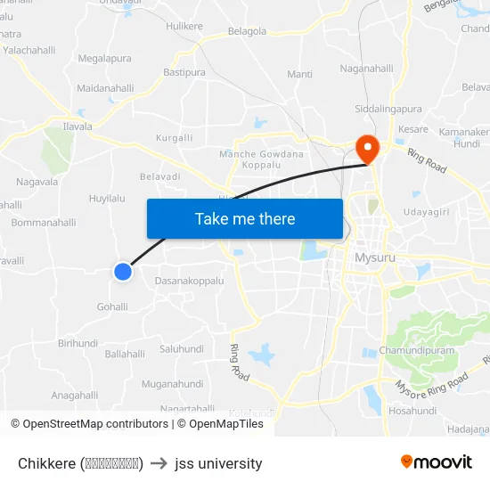 Chikkere (ಚಿಕ್ಕೆರೆ) to jss university map