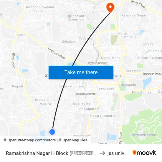 Ramakrishna Nagar H Block (ರಾಮಕೃಷ್ಣನಗರ ಹೆಚ್ ಬ್ಲಾಕ್) to jss university map