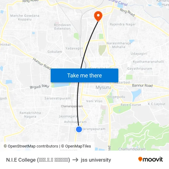 N.I.E College (ಎನ್.ಐ.ಇ ಕಾಲೇಜು) to jss university map