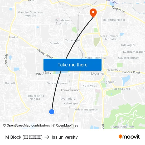 M Block (ಎಂ ಬ್ಲಾಕ್) to jss university map