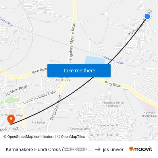 Kamanakere Hundi Cross (ಕಾಮನಕೆರೆಹುಂಡಿ ಕ್ರಾಸ್) to jss university map