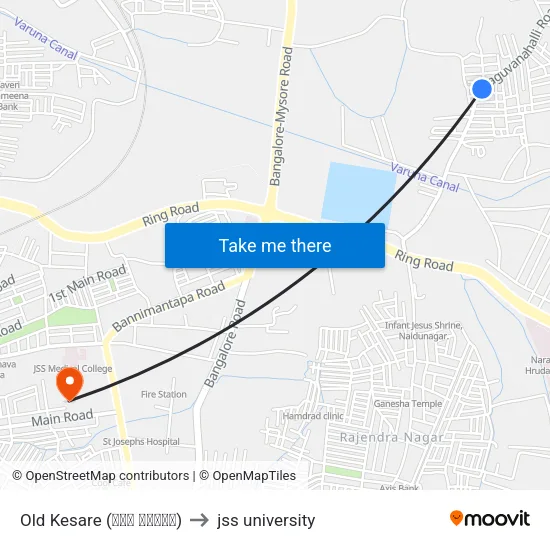 Old Kesare (ಹಳೆ ಕೆಸರೆ) to jss university map