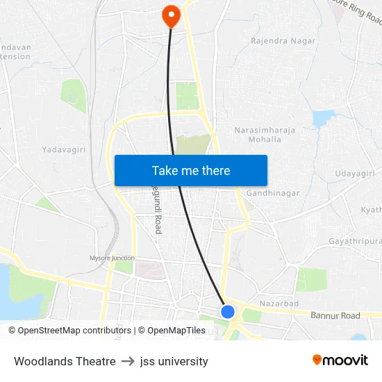 Woodlands Theatre to jss university map