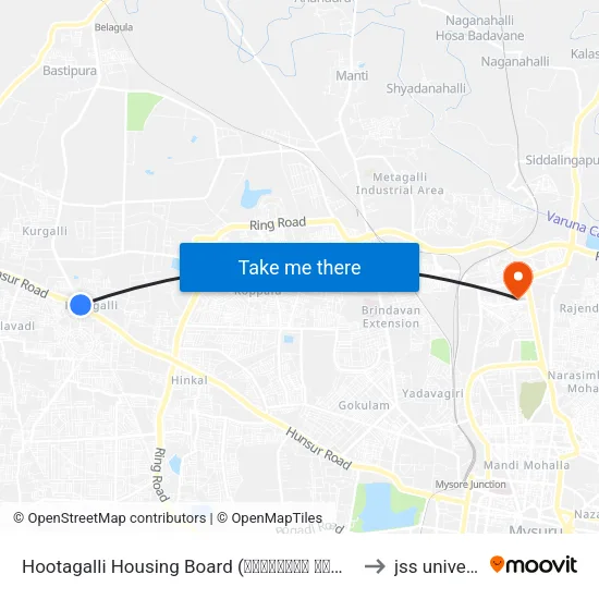 Hootagalli Housing Board (ಹೂಟಗಳ್ಳಿ ಹೌಸಿಂಗ್ ಬೋರ್ಡ್‌) to jss university map