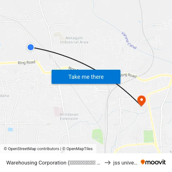 Warehousing Corporation (ವೇರ್‌ಹೌಸಿಂಗ್ ಕಾರ್ಪೊರೇಷನ್) to jss university map