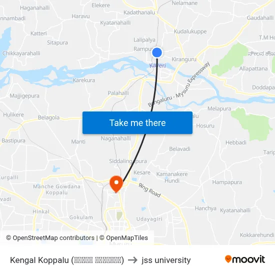 Kengal Koppalu (ಕೆಂಗಳ ಕೊಪ್ಪಲು) to jss university map