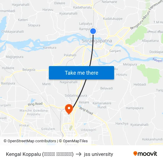 Kengal Koppalu (ಕೆಂಗಳ ಕೊಪ್ಪಲು) to jss university map