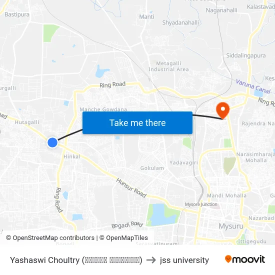 Yashaswi Choultry (ಯಶಸ್ವಿ ಚೌಲ್ಟ್ರಿ) to jss university map
