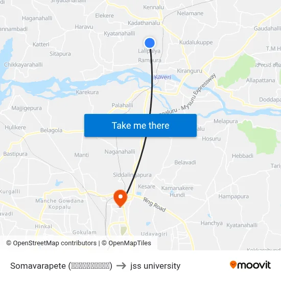 Somavarapete (ಸೋಮವಾರಪೇಟೆ) to jss university map