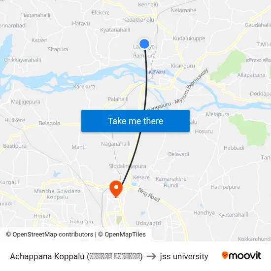 Achappana Koppalu (ಆಚಪ್ಪನ ಕೊಪ್ಪಲು) to jss university map