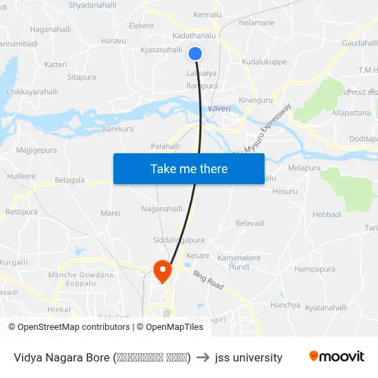 Vidya Nagara Bore (ವಿದ್ಯಾನಗರ ಬೋರ್) to jss university map