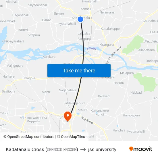 Kadatanalu Cross (ಕಡದತನಲು ಕ್ರಾಸ್) to jss university map