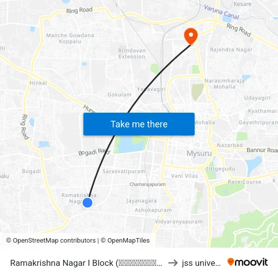 Ramakrishna Nagar I Block (ರಾಮಕೃಷ್ಣನಗರ ಐ ಬ್ಲಾಕ್) to jss university map