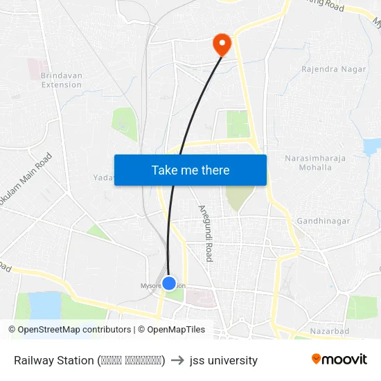 Railway Station (ರೈಲು ನಿಲ್ದಾಣ) to jss university map