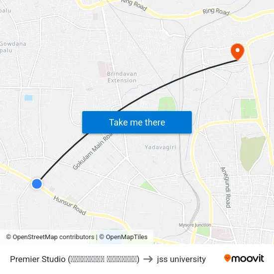 Premier Studio (ಪ್ರೀಮಿಯರ್ ಸ್ಟುಡಿಯೋ) to jss university map