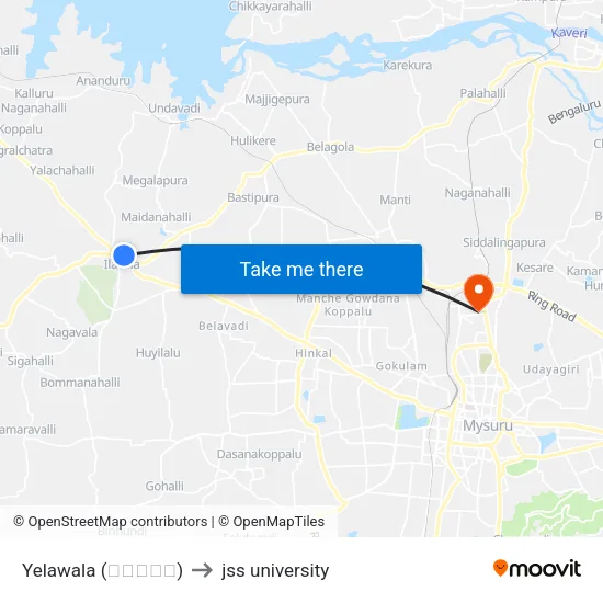 Yelawala (ಇಲವಾಲ) to jss university map