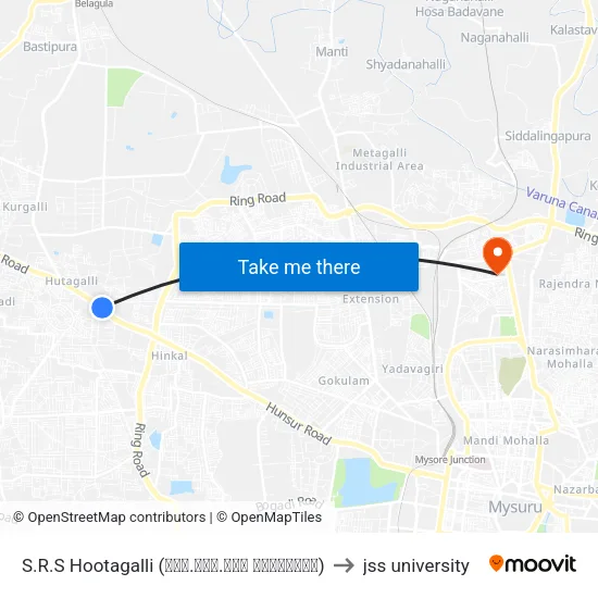 S.R.S Hootagalli (ಎಸ್.ಆರ್.ಎಸ್ ಹೂಟಗಳ್ಳಿ) to jss university map