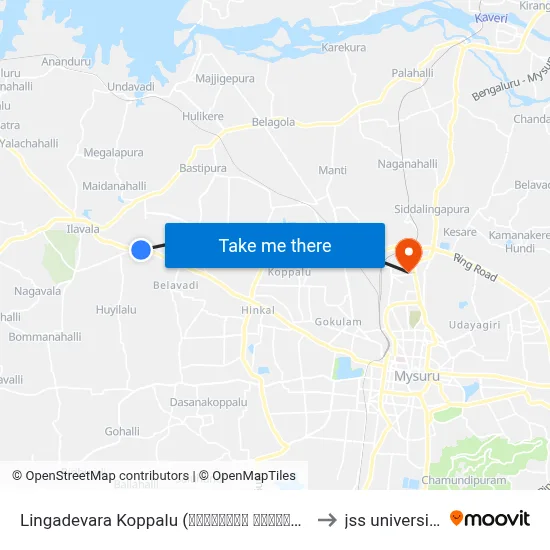 Lingadevara Koppalu (ಲಿಂಗದೇವರ ಕೊಪ್ಪಲು) to jss university map