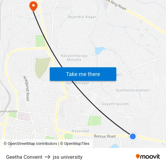 Geetha Convent to jss university map