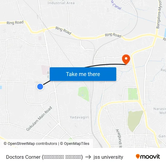 Doctors Corner (ಡಾಕ್ಟರ‍್ಸ್ ಕಾರ್ನರ್) to jss university map