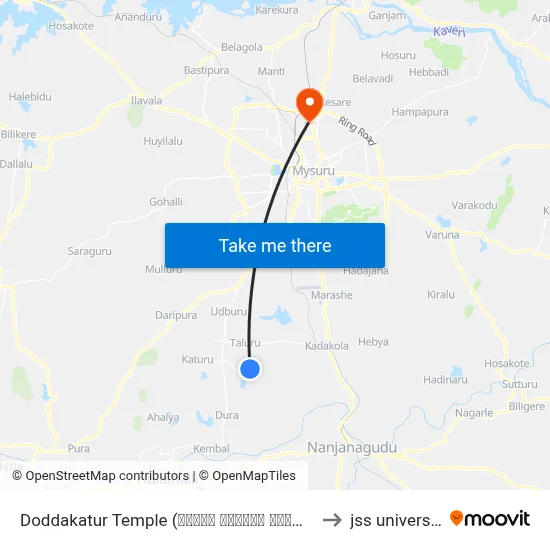 Doddakatur Temple (ದೊಡ್ಡ ಕಾತೂರು ದೇವಸ್ಥಾನ) to jss university map