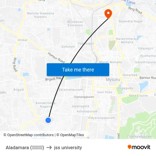 Aladamara (ಆಲದಮರ) to jss university map
