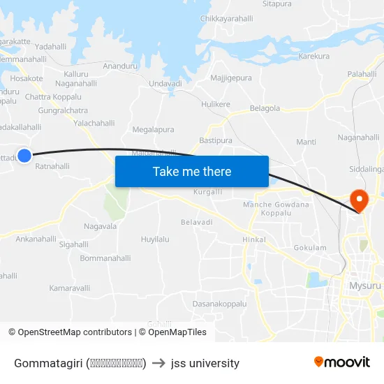 Gommatagiri (ಗೊಮ್ಮಟಗಿರಿ) to jss university map