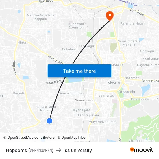 Hopcoms (ಹಾಪ್‌ಕಾಮ್ಸ್) to jss university map