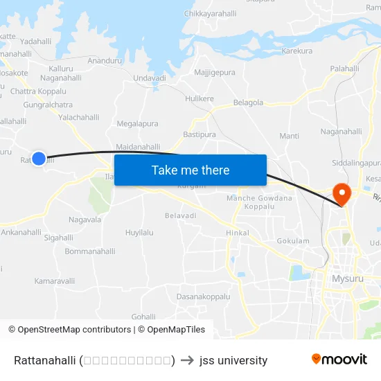 Rattanahalli (ರಟ್ಟನಹಳ್ಳಿ) to jss university map