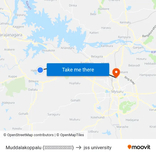 Muddalakoppalu (ಮುದ್ದಲಕೊಪ್ಪಲು) to jss university map