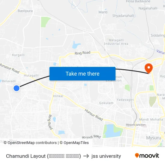 Chamundi Layout (ಚಾಮುಂಡಿ ಬಡಾವಣೆ) to jss university map