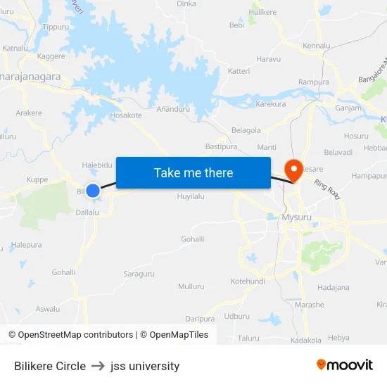 Bilikere Circle to jss university map