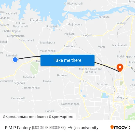 R.M.P Factory (ಆರ್‌.ಎಂ.ಪಿ ಕಾರ್ಖಾನೆ) to jss university map