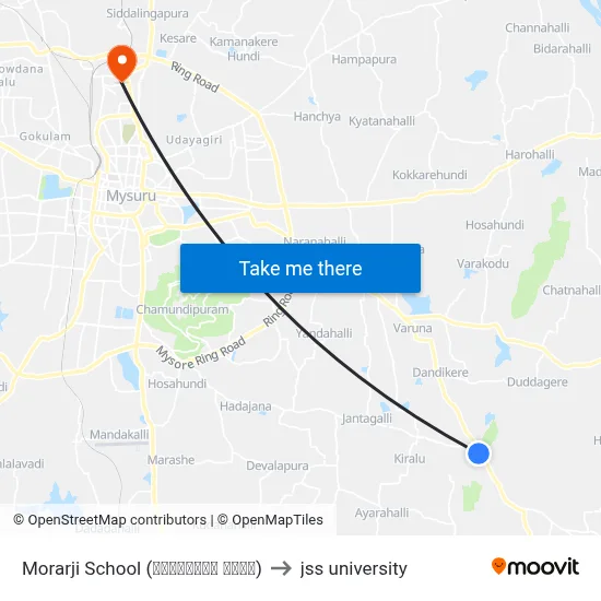 Morarji School (ಮೊರಾರ್ಜಿ ಶಾಲೆ) to jss university map