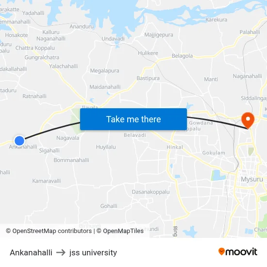 Ankanahalli to jss university map